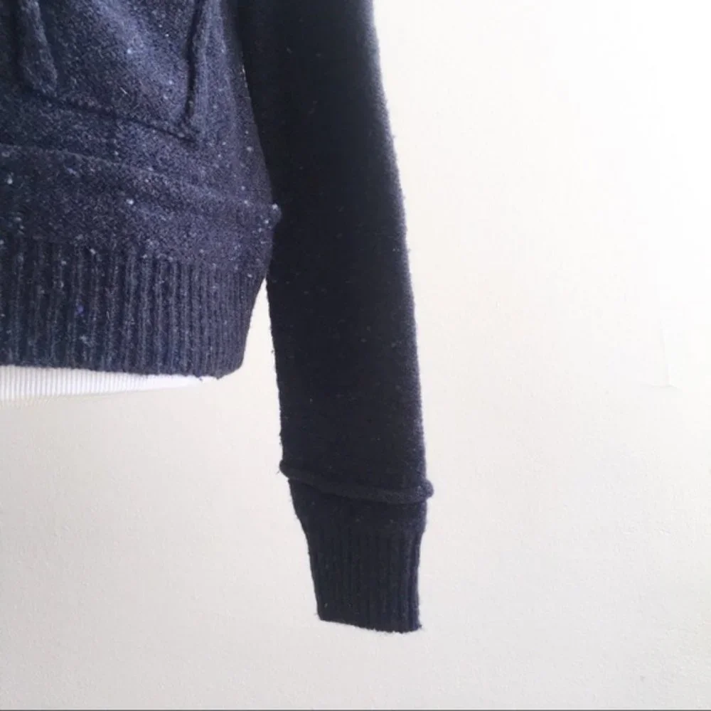 Yargici Cardigan Sweater Womens Large Lambswool Blend Pockets Speckled Navy Blue
